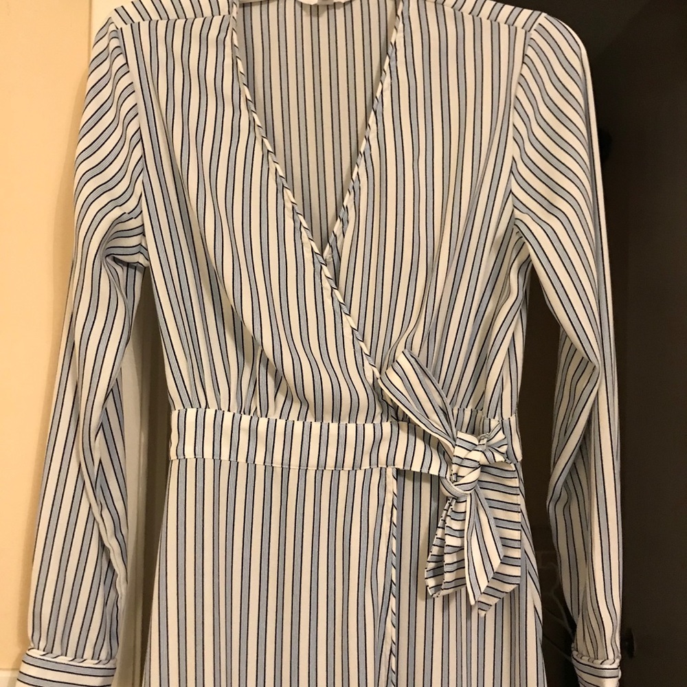Blue/Black/White Striped Long Sleeve Maxi Dress